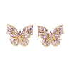 Rack Plating Brass with Cubic Zirconia Stud Earrings for Women EJEW-G394-06G-01-2