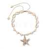 Summer Beach Adjustable Acrylic Starfish Pendant Natural Cowrie Shell & Synthetical Turquoise & Imitation Pearl Beaded Braided Necklaces for Women NJEW-JN06374-3