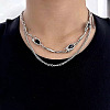 304 Stainless Steel & Alloy Rhinestone Pendant Double Layer Necklaces for Men WG6C11B-02-2