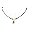 Printed 304 Stainless Steel Oval with Hand Pendant Synthetic Non-magnetic Hematite Round Beaded Necklaces NJEW-JN06690-2