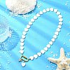Heart Natural Freshwater Shell Beaded Necklaces with 304 Stainless Steel Screw Carabiner Lock NJEW-JN06202-1