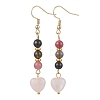 Valentine's Day Natural Multicolor Tourmaline & Natural Rose Quartz Dangle Earrings for Women EJEW-JE06955-4
