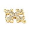 Brass Micro Pave Clear Cubic Zirconia Cross Fleury Connector Charms KK-L229-075G-2