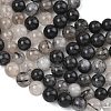 Natural Tourmalinated Quartz/Black Rutilated Quartz Beads Strands G-D361-01A-8-9mm-4