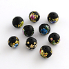 Flower Picture Brushwork Glass Round Beads GFB-R004-14mm-M21-2