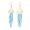 Natural Clam Shell Imitation Pearl Dangle Earrings EJEW-MZ00231-02-1