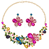 ANATTASOUL Colorful Rhinestone Flower of Life Pendant Necklace & Dangle Stud Earrings SJEW-AN0001-12-1