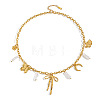 Summer Beach 304 Stainless Steel Bowknot Clover Pendant Necklaces with Imitation Keshi Pearl Tassel for Women LH7473-5