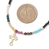 2Pcs 2 Colors 304 Stainless Steel Cross Pendant Natural Ruby & Golden Sheen Obsidian & Rose Quartz & Malachite & Yellow Opal Round & Electroplated Glass Rondelle Beaded Necklaces for Women NJEW-JN05611-3
