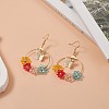 Glass Beaded Flower & Brass Butterfly Dangle Earrings EJEW-JE05218-02-2