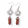 Synthetic Goldstone Bullet with Sun Dangle Earrings EJEW-I276-01P-01-2