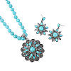 Flower Synthetic Turquoise with Alloy Pendant Necklaces & Stud Dangle Earrings Sets WG550B3-01-6