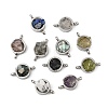 Natural Mixed Gemstone Chip 304 Stainless Steel Flat Round Connector Charms KK-P300-30P-1