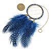 Natural Lapis Lazuli Woven Net/Web with Feather Wall Hanging Decoration HJEW-JM01222-03-2