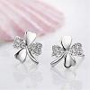 Real Platinum Plated Brass Four Leaf Clover Stud Earrings EJEW-EE0001-231-3