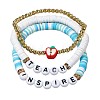 Teachers' Day Plastic Letter Inspire Teach Polymer Clay Heishi Beaded Stretch Bracelet Sets IE3330-2-2