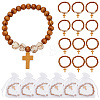 30Pcs 2 Style Natural Wood Round Beaded Stretch Bracelets with Cross Charms for Men Women BJEW-AR0001-08-1