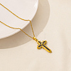 Stainless Steel Black Enamel Cross Pendant Cable Chain Necklaces PW-WG88783-02-1