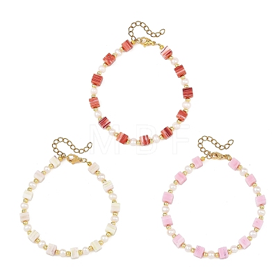 Handmade Nepalese Lampwork Cube and Natural Pearl Beaded Bracelets BJEW-JB14481-1
