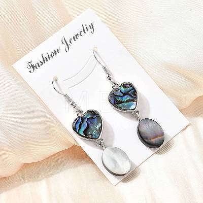 Brass Abalone Shell Black shell Dangle Earrings EJEW-D313-01P-1