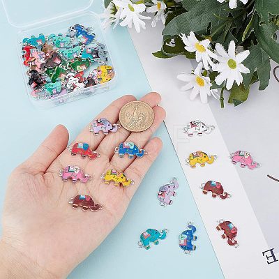 56Pcs 14 Colors Zinc Alloy with Enamel Elephant Connector Charms FIND-CA0005-18-1