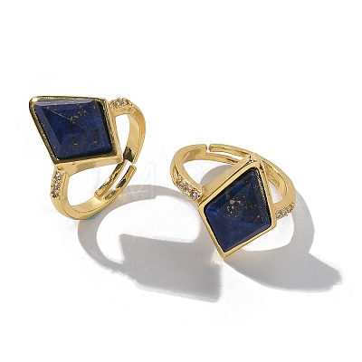 Rhombus Natural Lapis Lazuli Finger Rings RJEW-B113-01G-02-1