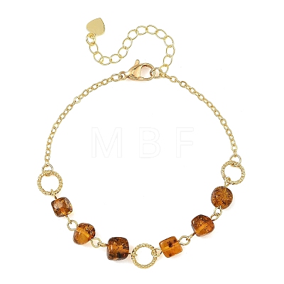 Brass Natural Amber Nuggets Beaded Chain Bracelets for Women BJEW-JB14333-1