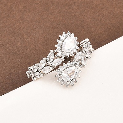 Brass Micro Pave Cubic Zirconia Cuff Rings for Women RJEW-Z113-48P-1