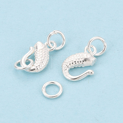 Textured Fish 925 Sterling Silver S-Hook Clasps with Jump Rings STER-T009-10S-1