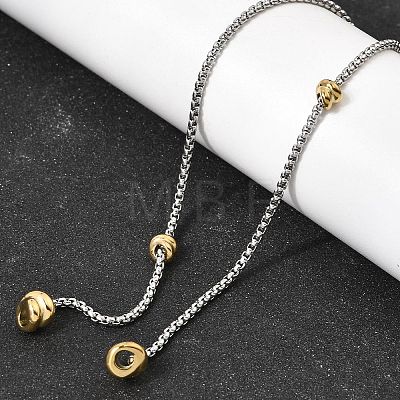 Two Tone 316L Surgical Stainless Steel Micro Pave Clear Cubic Zirconia Box Chain Knot Lariat Necklaces NJEW-D297-01GP-1