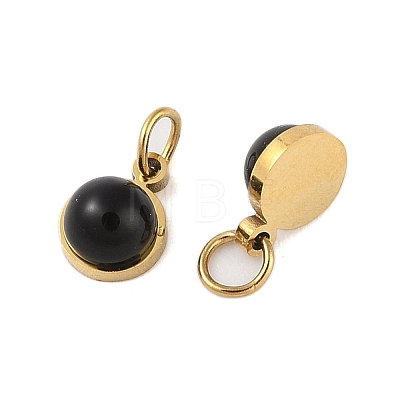 Ion Plating(IP) Natural Black Onyx(Dyed & Heated) Half Round Charms with Jump Ring STAS-A097-05G-10-1