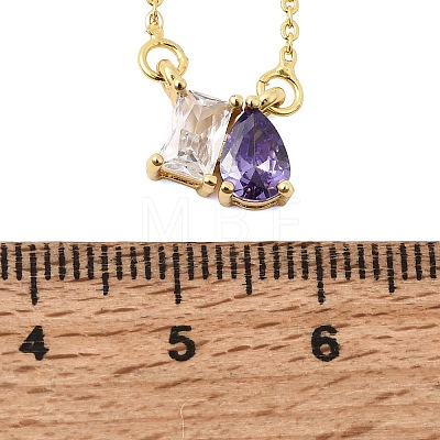 Brass Pave Cubic Zirconia Rectangle & Teardrop Pendant Cable Chain Necklaces KK-CBAB173-05G-07-1