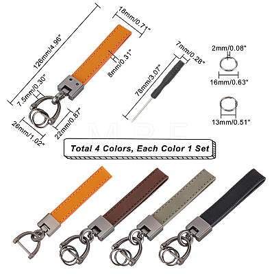 AHADERMAKER 4 Sets 4 Colors Microfiber Leather Keychain KEYC-GA0001-16-1