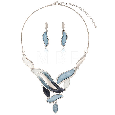 Leaf Alloy Enamel Pendant Necklaces & Stud Dangle Earrings Sets WG51EEA-01-1