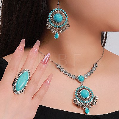 Bohemian Style Fan Alloy & Synthetic Turquoise Earrings & Necklaces & Cuff Sets WG86A2C-07-1