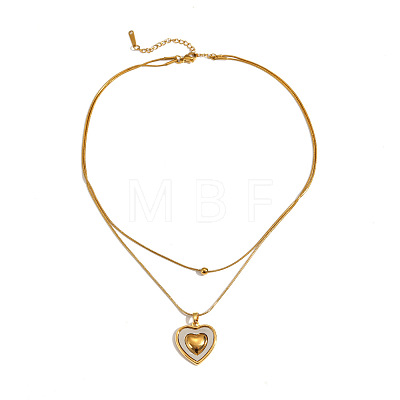 304 Stainless Steel Natural White Shell Heart Pendant Double Layer Necklaces for Women WG85E59-02-1