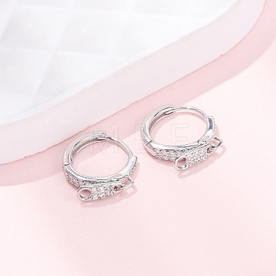 Zipper 925 Sterling Silver Micro Pave Clear Cubic Zirconia Hoop Earrings EJEW-K317-01P-1