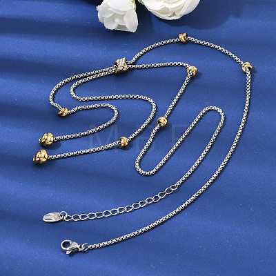Two Tone 316L Surgical Stainless Steel Micro Pave Clear Cubic Zirconia Box Chain Knot Lariat Necklaces NJEW-D297-01GP-1