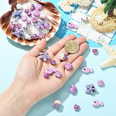 40Pcs 8 Styles Handmade Porcelain Beads PORC-YW0001-80-1
