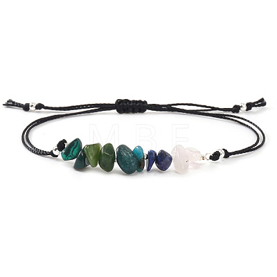 Natural Mixed Gemstone Chips & Brass Beads Link Bracelets CL3934-3-1