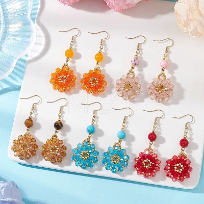 Flower Glass Seed Beads Dangle Earrings EJEW-MZ00697-1