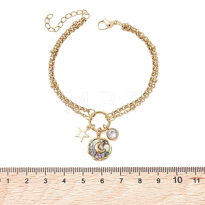 3Pcs 3 Colors 304 Stainless Steel Pave Natural Paua Shell & 201 Stainless Steel Star & Cubic Zirconia Charm Bracelets BJEW-JB13505-1