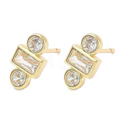 Rectangle with Flat Round Brass Micro Pave Clear Cubic Zirconia Stud Earrings EJEW-G452-12G-1