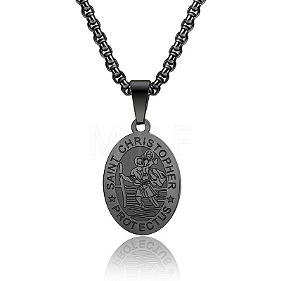 Saint Christopher Pendant Men's Stainless Steel Necklace Titanium Steel Men's Jewelry. EO9724-3-1