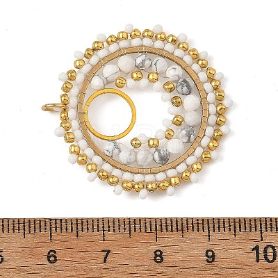 304 Stainless Steel & Brass & Natural Howlite & TOHO Glass Seed Beaded Pendants PALLOY-MZ01379-02-1