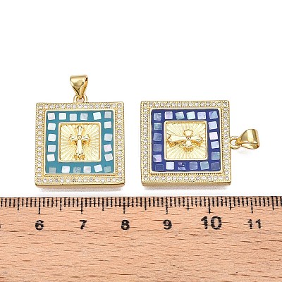 Brass Micro Pave Clear Cubic Zirconia Pendants KK-N254-216G-B-1