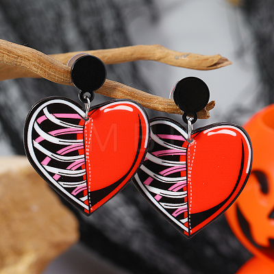 Acrylic Halloween DIY Heart Skull Flame Stud Earrings Collection FU5033-5-1