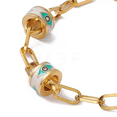 Enamel Horse Eye Column Beaded Bracelet with Paperclip Chains BJEW-P284-10B-G-1