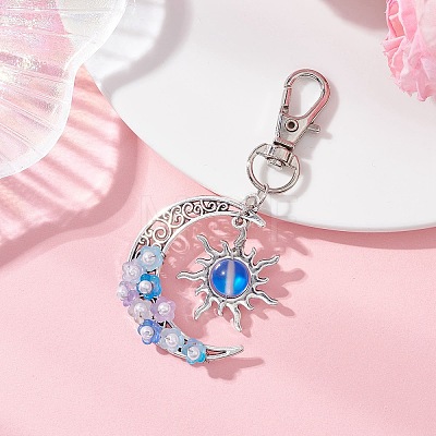 Synthetic Moonstone & Alloy Moon Sun Pendant Decorations HJEW-JM04647-1