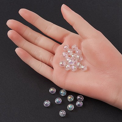 Faceted Eco-Friendly Transparent Acrylic Round Beads TACR-YW0001-85-1